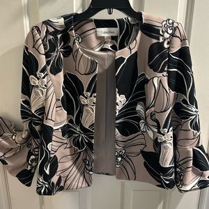 Calvin Klein Bell Sleeve Tan Black Floral Suit Jacket / Size 10 EUC